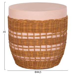 Кръгла холна маса Vilhena Hm18166 фибро цимент розова - естествен ратан Φ44.5x45hсм.
