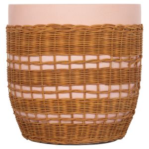 Кръгла холна маса Vilhena Hm18166 фибро цимент розова - естествен ратан Φ44.5x45hсм.