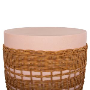 Кръгла холна маса Vilhena Hm18166 фибро цимент розова - естествен ратан Φ44.5x45hсм.