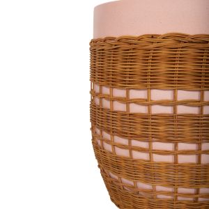 Кръгла холна маса Vilhena Hm18166 фибро цимент розова - естествен ратан Φ44.5x45hсм.