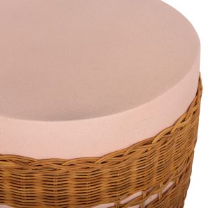 Кръгла холна маса Vilhena Hm18166 фибро цимент розова - естествен ратан Φ44.5x45hсм.