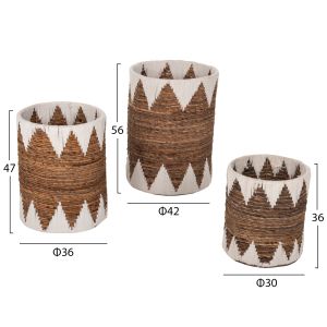 Round baskets without lid 3 pcs, natural/white, D42x56hcm Hm4307