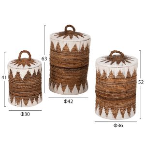 Round baskets with lid 3 pieces Rush in natural-white D42x63cm Hm4306
