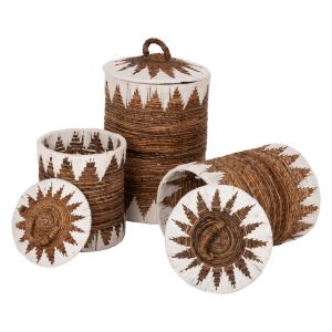 Round baskets with lid 3 pieces Rush in natural-white D42x63cm Hm4306