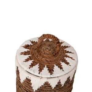 Round baskets with lid 3 pieces Rush in natural-white D42x63cm Hm4306