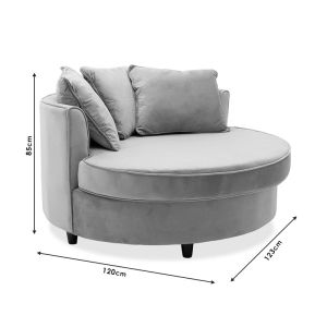 Round armchair-sofa Ophelia with rose ash damask 123x120x85cm