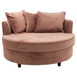 Round armchair-sofa Ophelia with rose ash damask 123x120x85cm