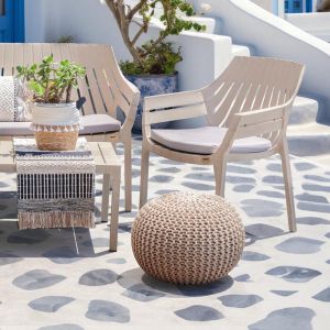 Round pouf-stool even white color 45x45x35