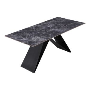 Кухненска маса Meja синтерован черен камък с черни метални крака 180x90x76см