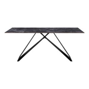 Кухненска маса Meja синтерован черен камък с черни метални крака 180x90x76см