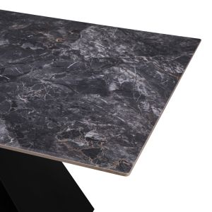 Кухненска маса Meja синтерован черен камък с черни метални крака 200x100x76см