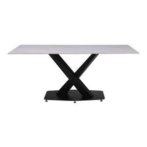 Кухненска маса Tafel синтерован бял камък с черни метални крака 180x90x76см