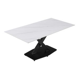 Кухненска маса Tafel синтерован бял камък с черни метални крака 180x90x76см