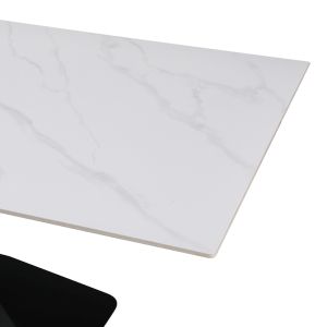 Кухненска маса Tafel синтерован бял камък с черни метални крака 180x90x76см