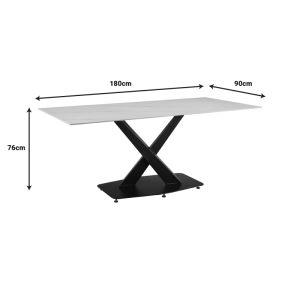 Кухненска маса Tafel синтерован бял камък с черни метални крака 180x90x76см