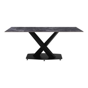 Кухненска маса Tafel синтерован черен камък с черни метални крака 180x90x76см
