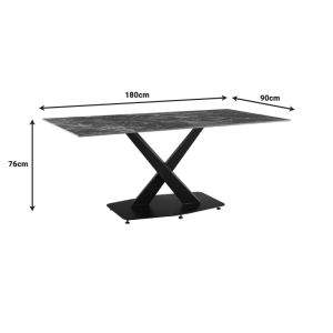 Кухненска маса Tafel синтерован черен камък с черни метални крака 180x90x76см