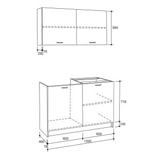 Kitchen modular set Blaine - melamine base, gray color, with white countertop 120x46-29.2cm Hm2439.10