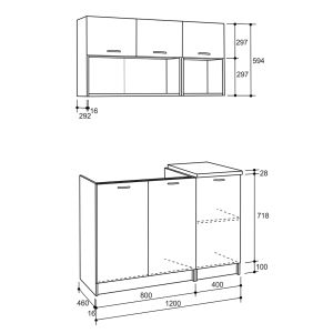 Kitchen modular set Niklaus grey melamine base with white countertop 120x46-29.2cm Hm2438.10