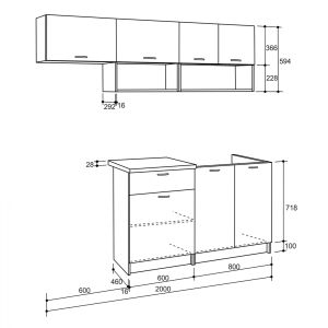Kitchen modular set melamine color sonoma-white 200x46-29.2cm Hm2442