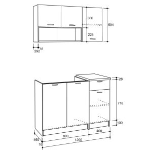 Jadiel modular kitchen set, melamine grey with white top 120x46-29.2cm Hm2440.10
