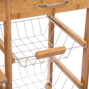 Kitchen shelf-trolley with bamboo frame Esla natural color with white top 73.5x37x86cm