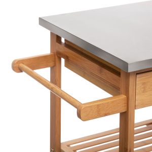 Kitchen shelf-trolley with bamboo frame Esla natural color with white top 73.5x37x86cm
