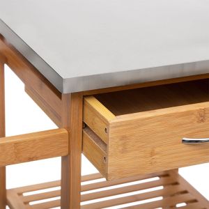Kitchen shelf-trolley with bamboo frame Esla natural color with white top 73.5x37x86cm