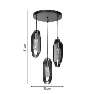Ceiling lamp Tahmno for 3 bulbs black 30x3x31cm