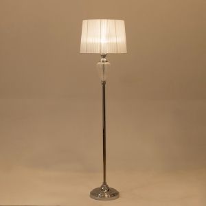 Lantern with silk shade, white glass - metallic silver 40x40x155cm