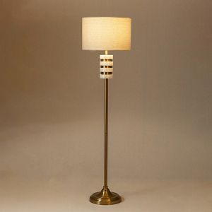 Lantern with linen lampshade, white marble - metallic gold 38x38x146.5cm
