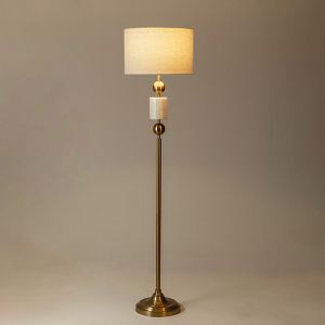 Lantern with linen lampshade, white marble - metallic gold 38x38x158.5cm