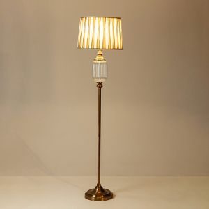 Lantern with fabric lampshade white - light brown glass - metallic gold 40x40x162cm