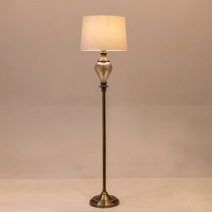 Lantern with fabric shade, white glass - metallic, silver 40x40x162cm