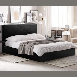 Evelyn bed in black eco-leather, dimensions 174x217x105cm (160x200) A,pr