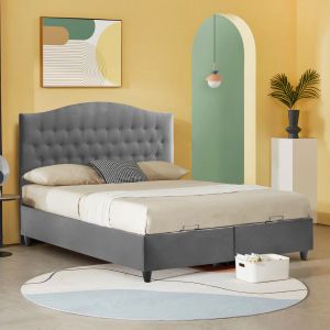 Malena grey quilted velvet bed with storage Hm624.10
