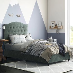Malena bed, green nubuck fabric Hm651.27
