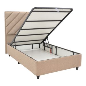 Tito bed with storage space, boucle fabric in light brown shade 120x200cm