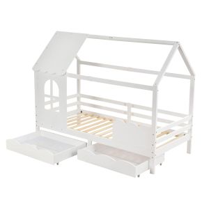 Легло с матрак Domer Hm21319 борова дървесина в бяло - матрак 90x190см