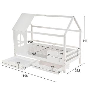 Легло с матрак Domer Hm21319 борова дървесина в бяло - матрак 90x190см
