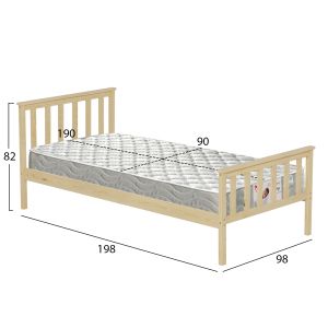 Легло с матрак Gimly Hm21300 борова дървесина в естествен цвят за матрак 90x190см