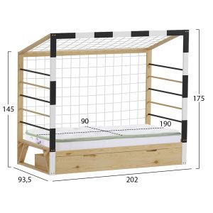 Легло с матрак Goalie Hm21309 борова дървесина в естествен-бял-черен--матрак 90x190см
