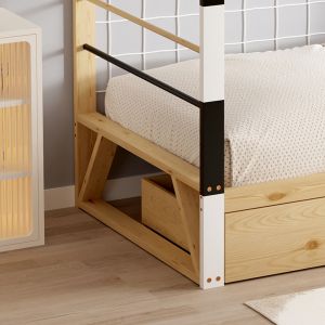 Легло с матрак Goalie Hm21309 борова дървесина в естествен-бял-черен--матрак 90x190см