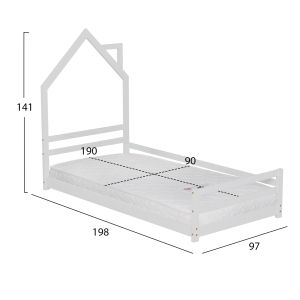Легло с матрак Houser Hm21301 борова дървесина в бял цвят -- матрак 90x190см