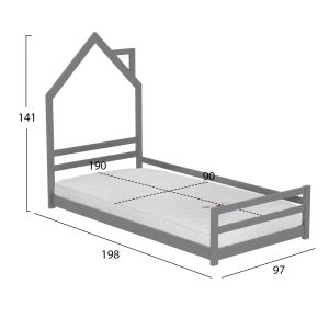 Легло с матрак Houser Hm21301.01 борова дървесина в сив цвят -- матрак 90x190см
