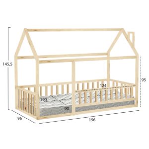 Легло с матрак Houser Hm21315 борова дървесина в естествен цвят - матрак 90x190см
