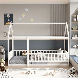 Легло с матрак Houser Hm21315.01 борова дървесина в бяло - матрак 90x190см