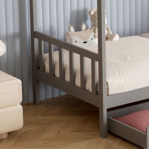 Легло с матрак Klarice Hm21305.02 борова дървесина в сив цвят -- матрак 90x190см