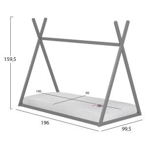 Легло с матрак Munk Hm21306.02 борова дървесина в сив цвят -- матрак 90x190см