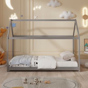Легло с матрак Pepe Hm21302.02 борова дървесина в сив цвят -- матрак 90x190см